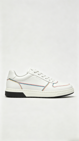 White Leather Sneakers with Rainbow Stitching
