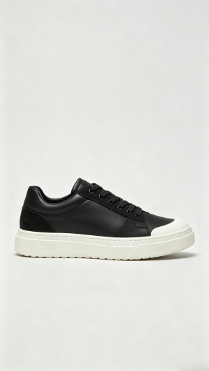 Black Leather Sneakers with White Toe Cap