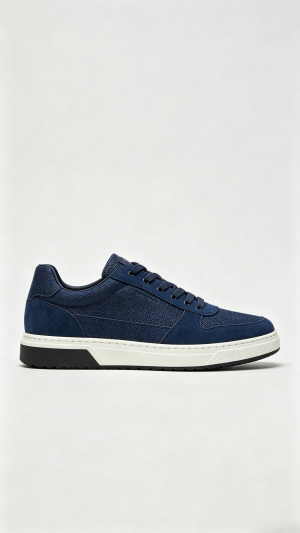 Navy Blue Textured Suede Sneakers