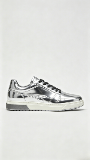 Silver Metallic Leather Sneakers