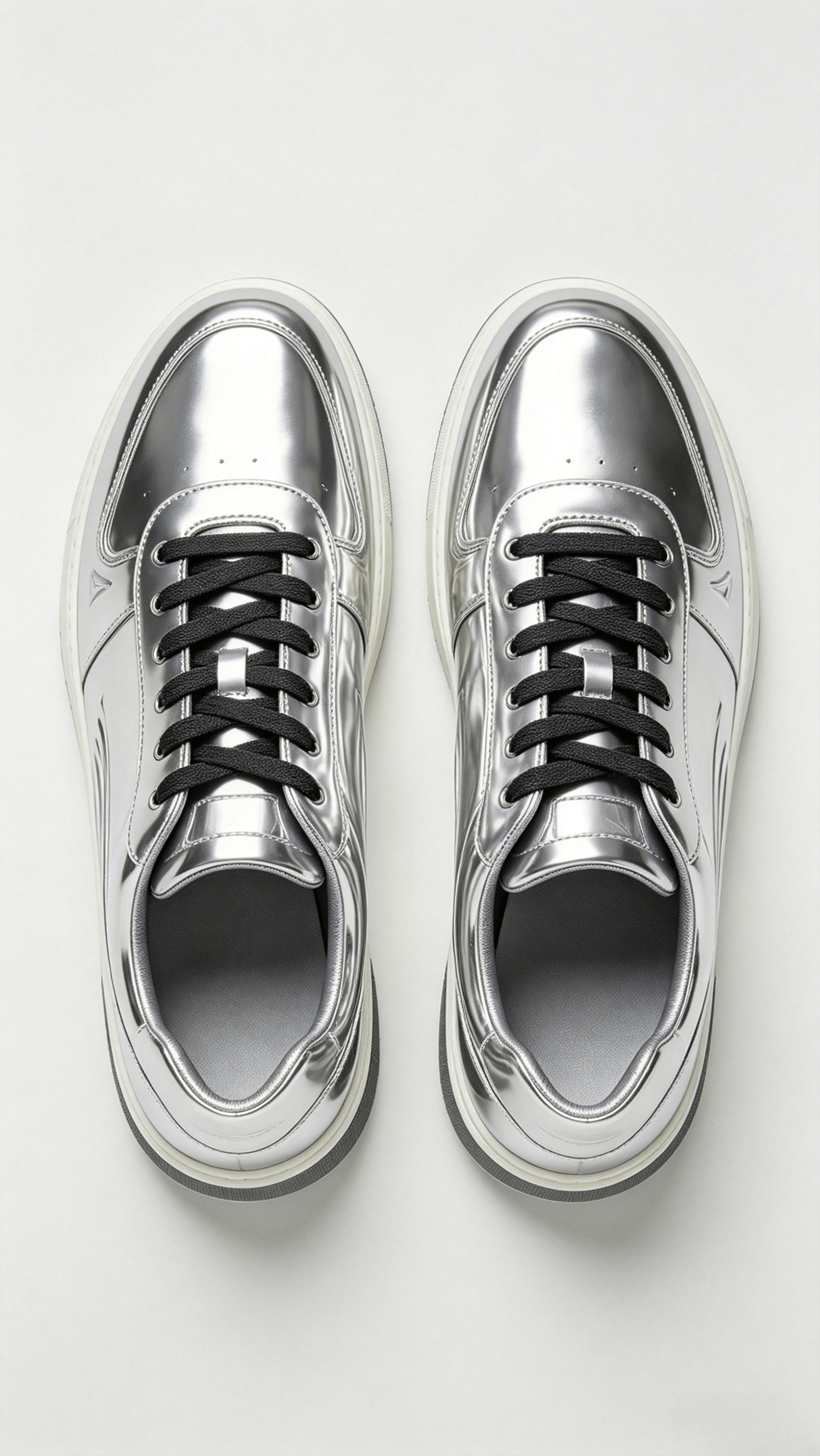 Silver Metallic Leather Sneakers - Image 3