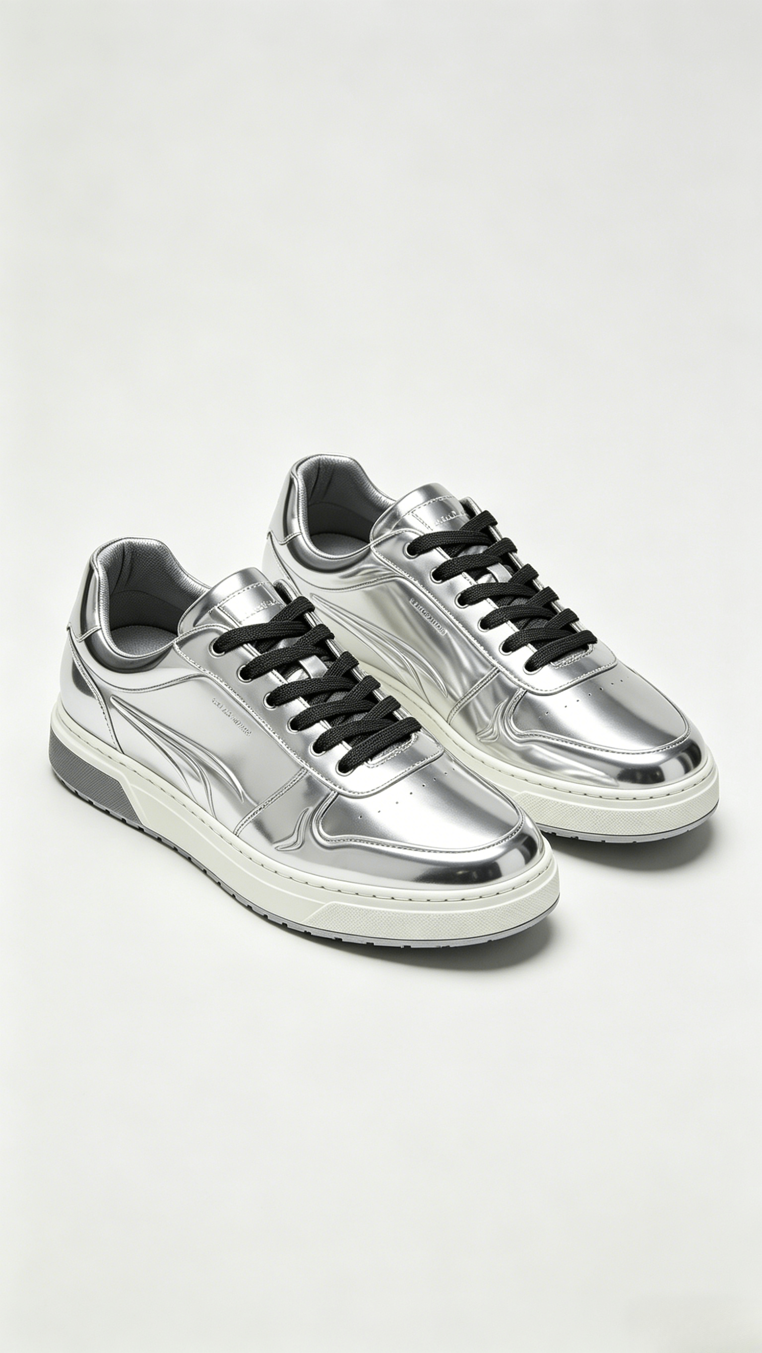 Silver Metallic Leather Sneakers - Image 4