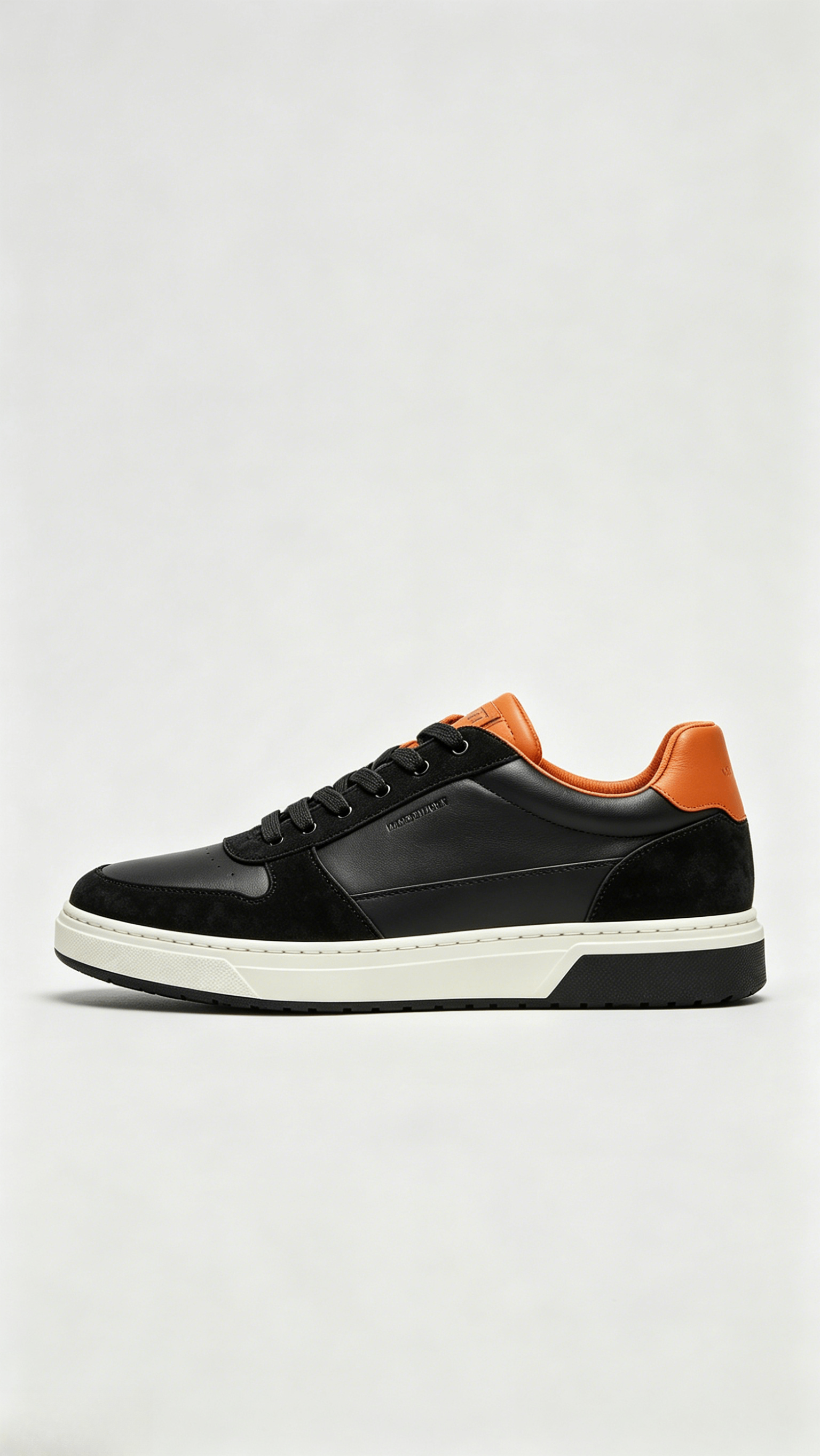 Black Leather Suede Sneakers with Orange Accents - Image 2