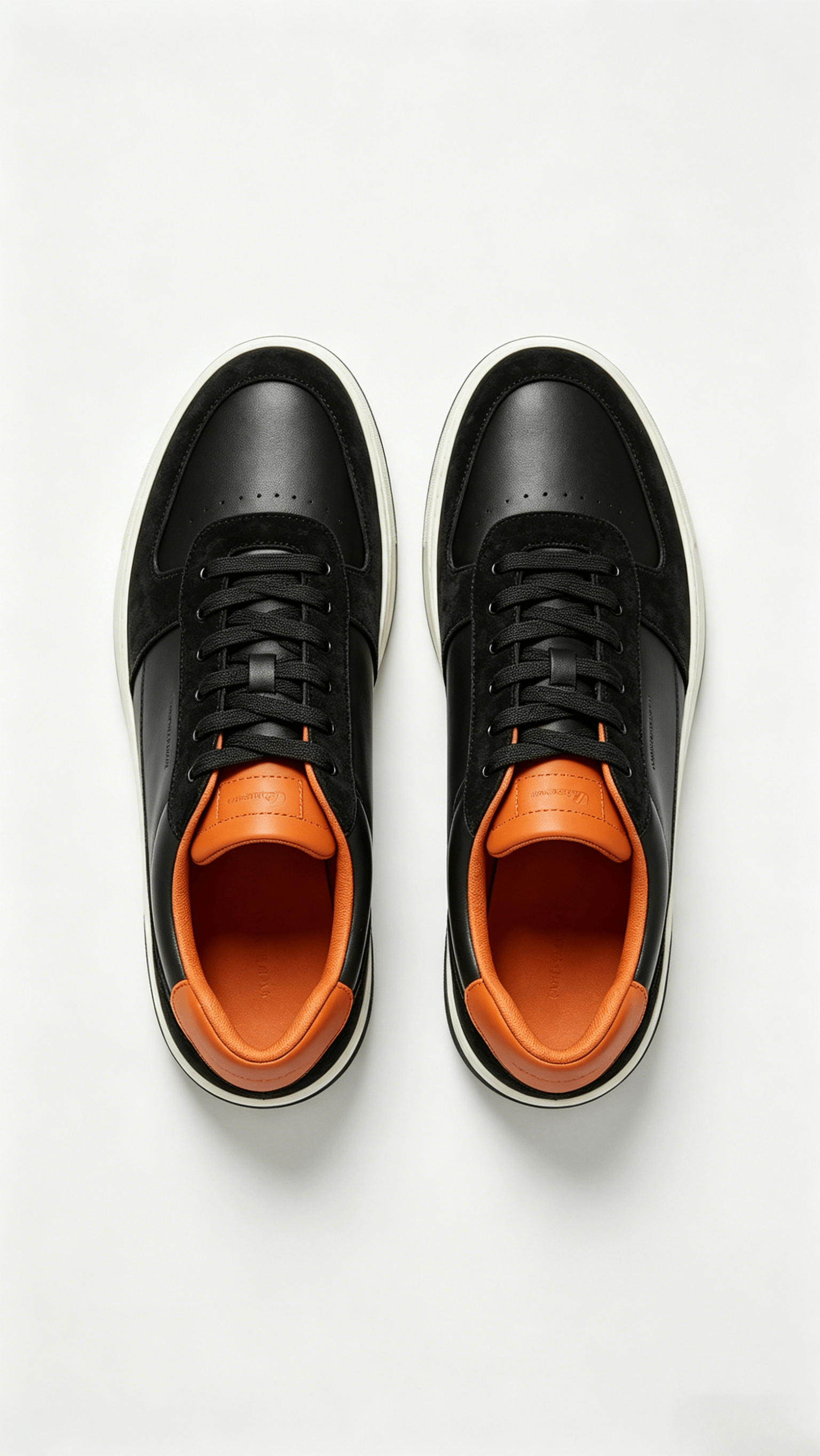 Black Leather Suede Sneakers with Orange Accents - Image 3