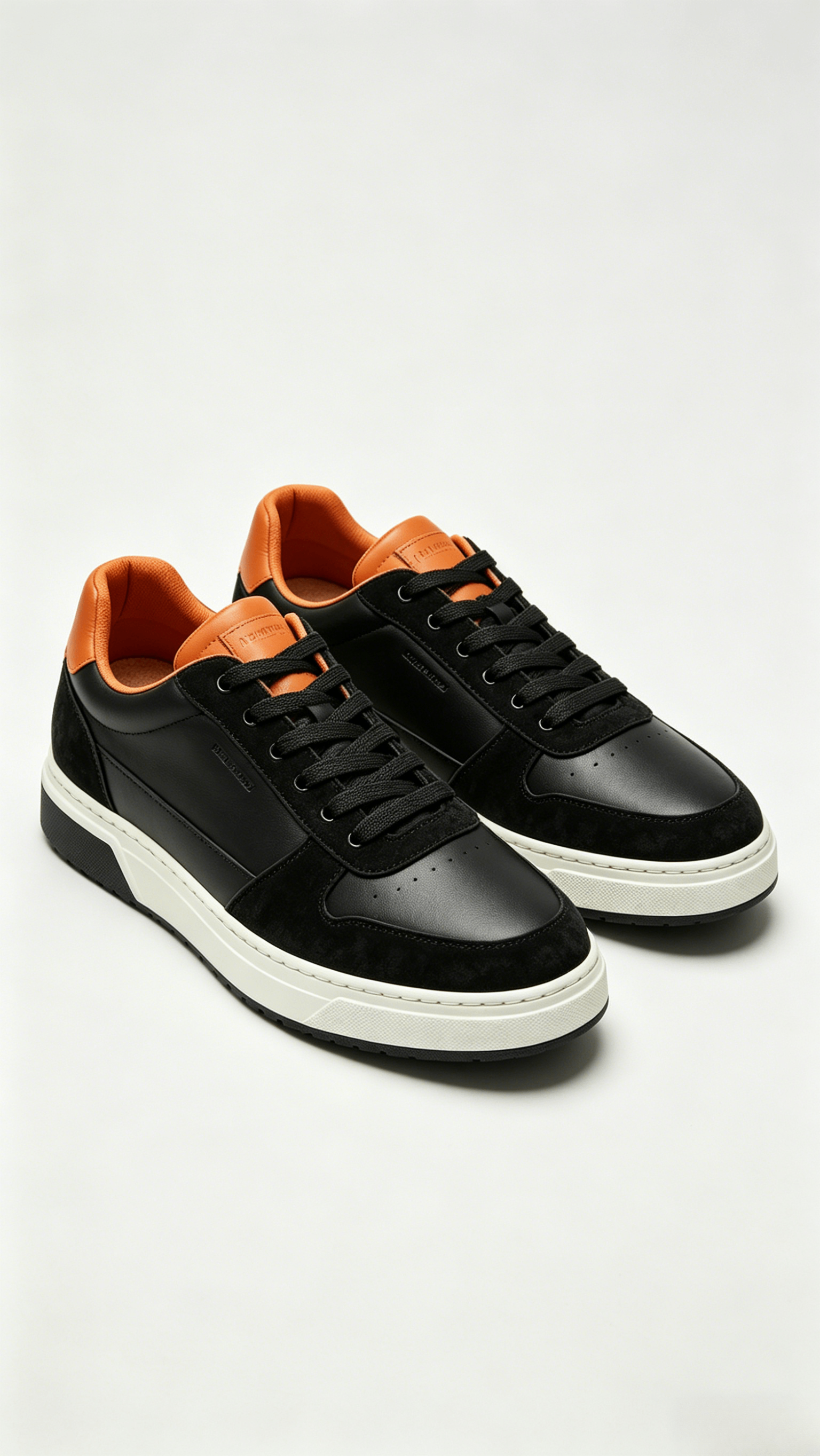 Black Leather Suede Sneakers with Orange Accents - Image 4