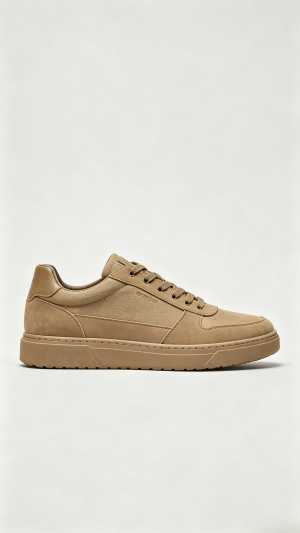 Taupe Mixed Media Low-Top Sneakers