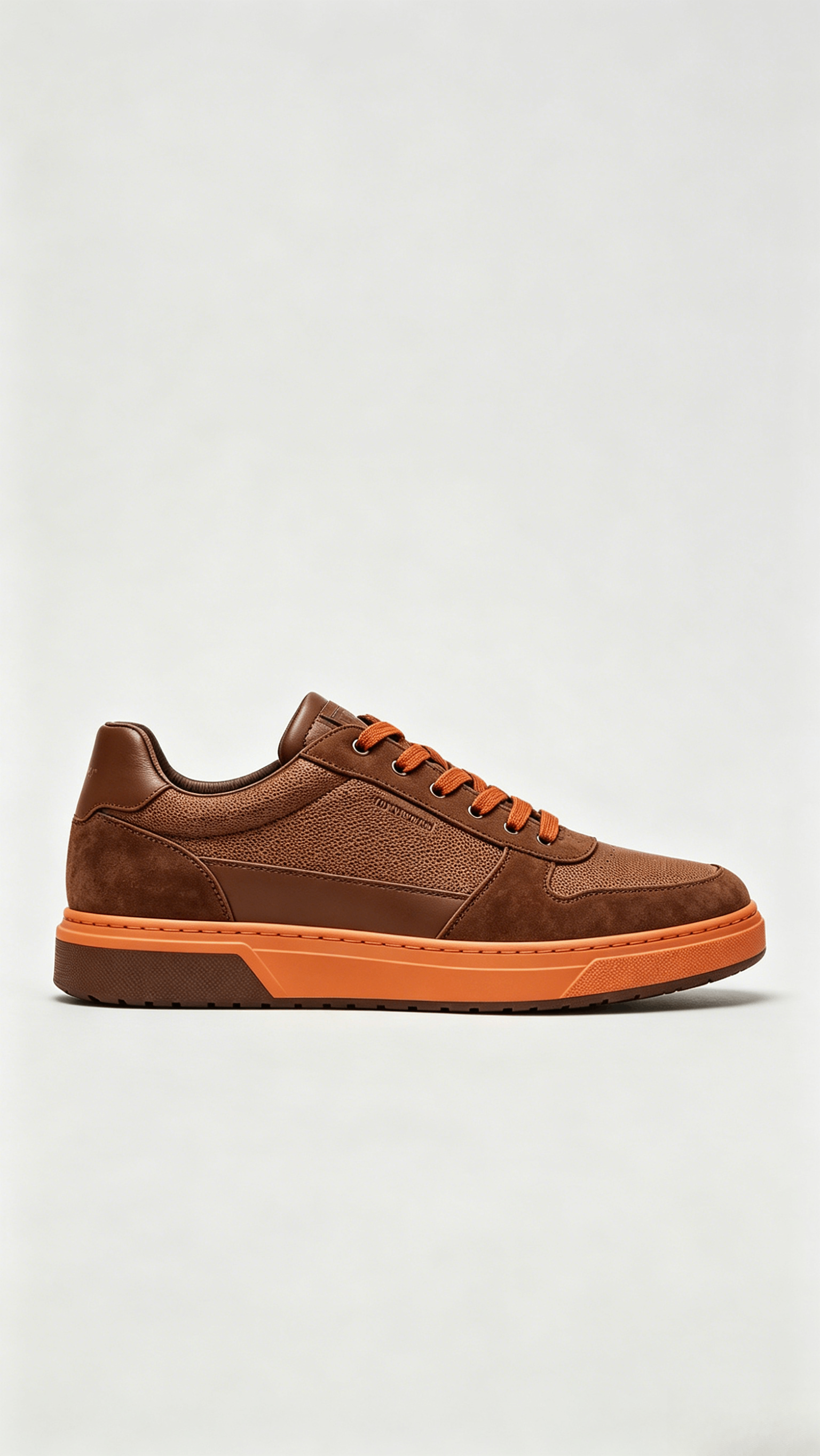 Brown Suede Sneakers with Orange Accents