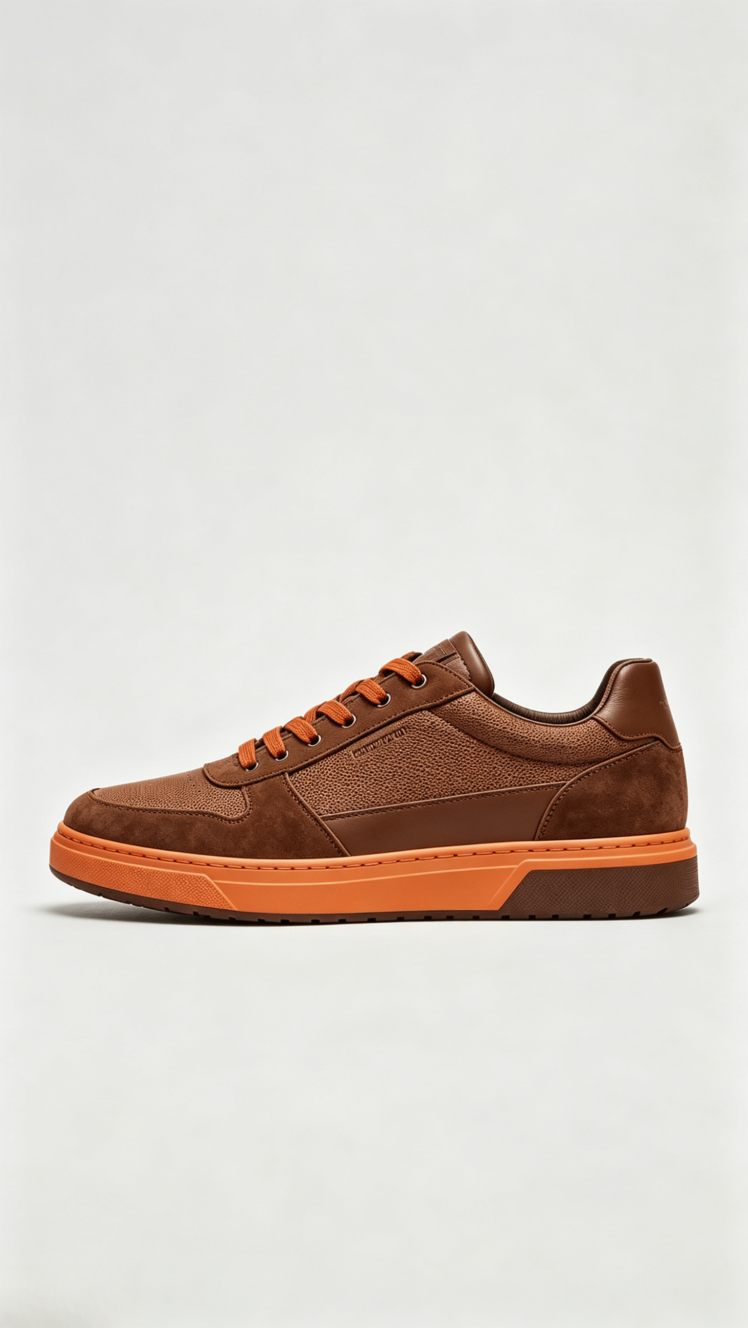 Brown Suede Sneakers with Orange Accents - Image 2
