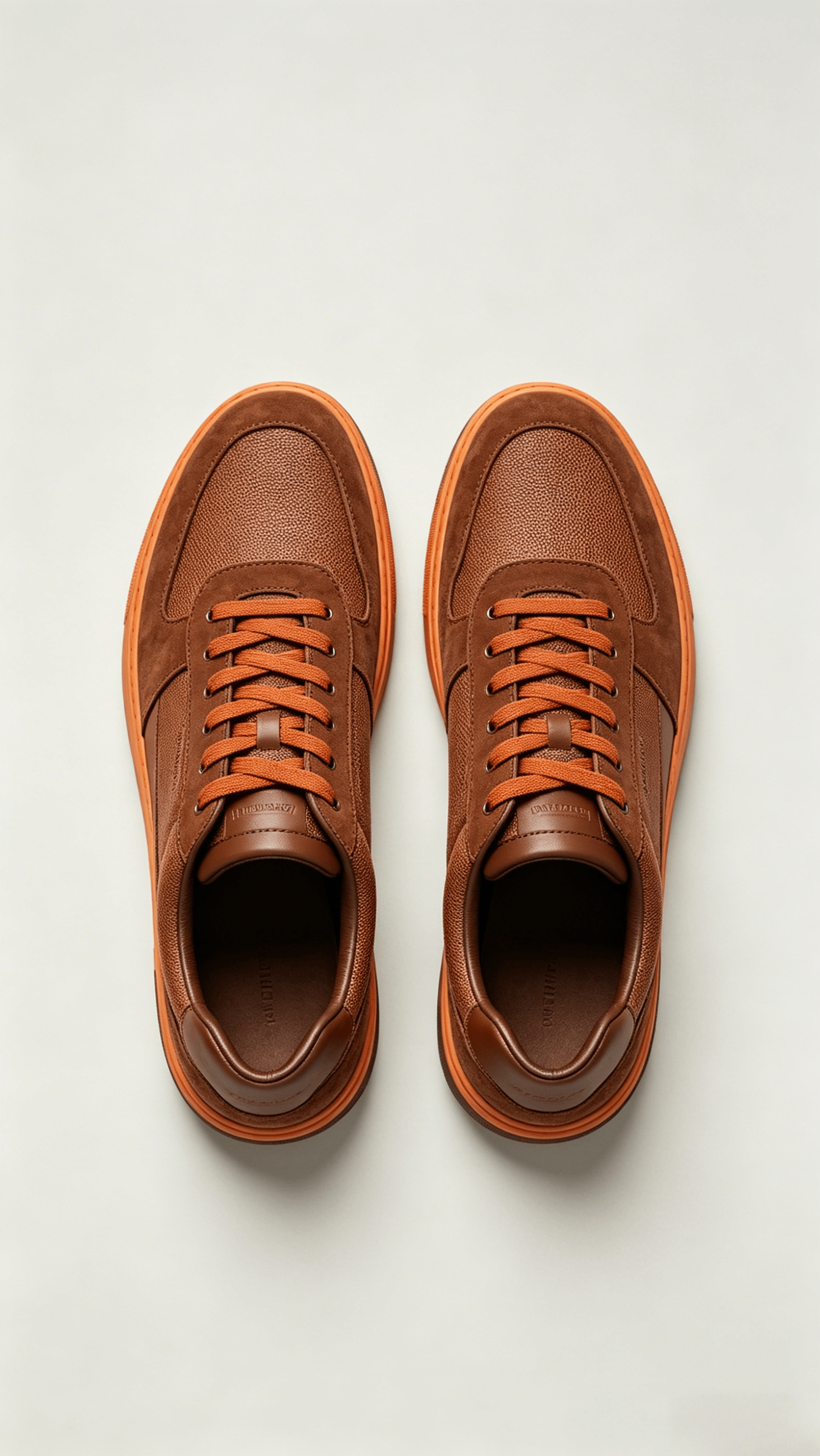 Brown Suede Sneakers with Orange Accents - Image 3