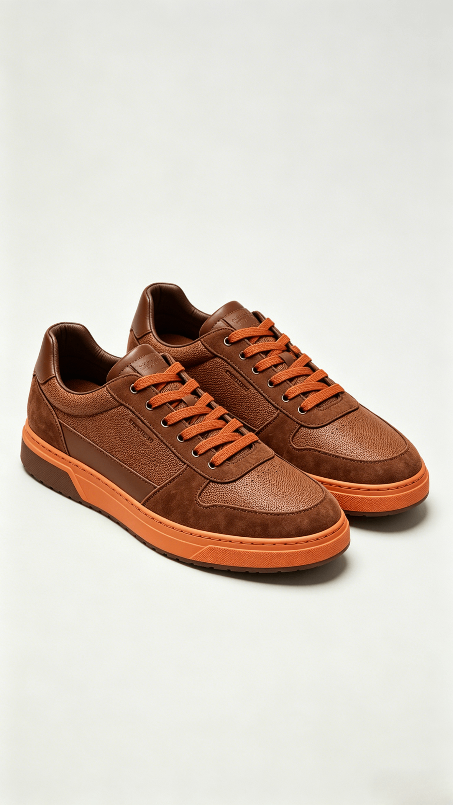 Brown Suede Sneakers with Orange Accents - Image 4