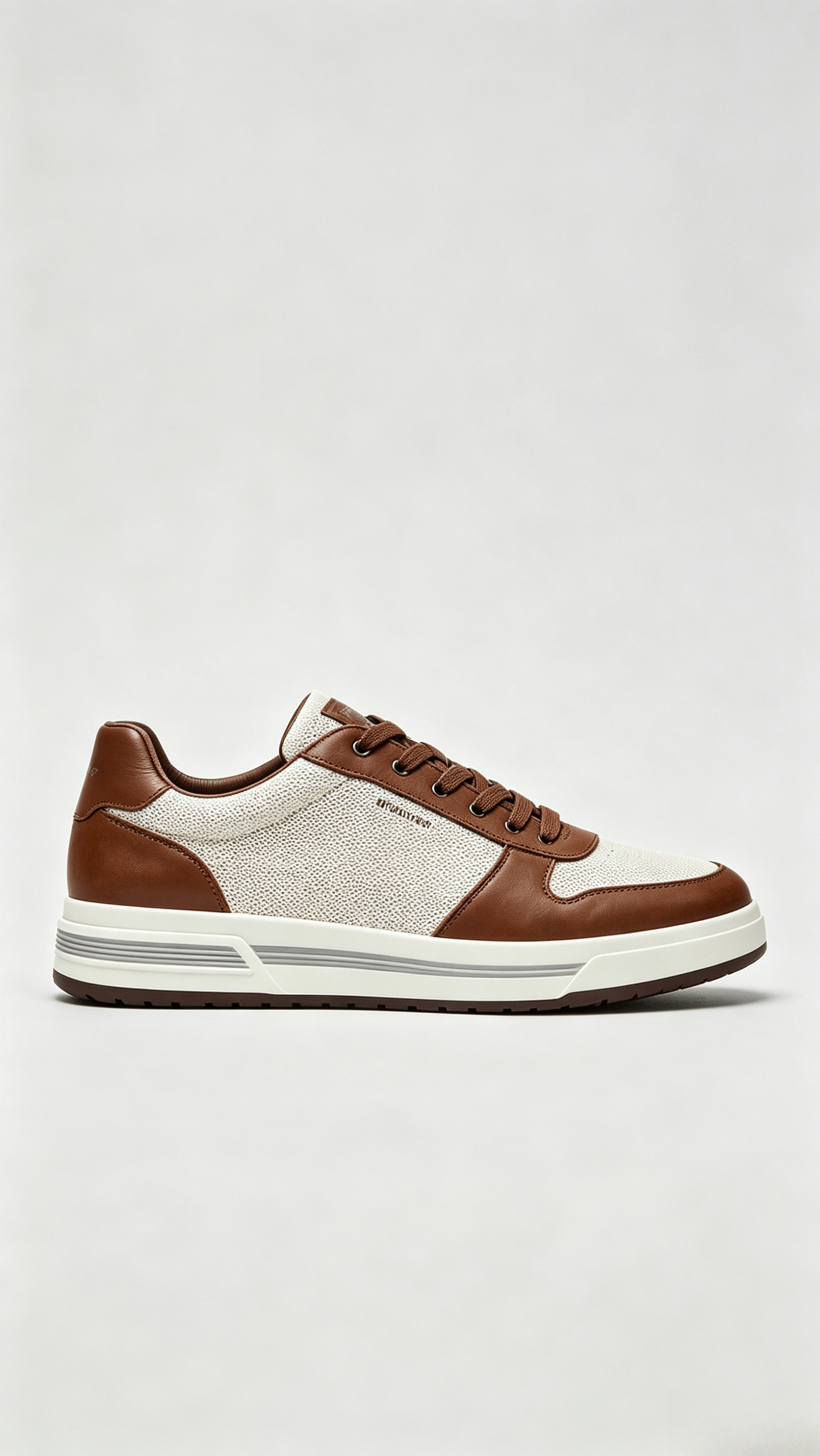 Two-Tone Brown and White Leather Sneakers