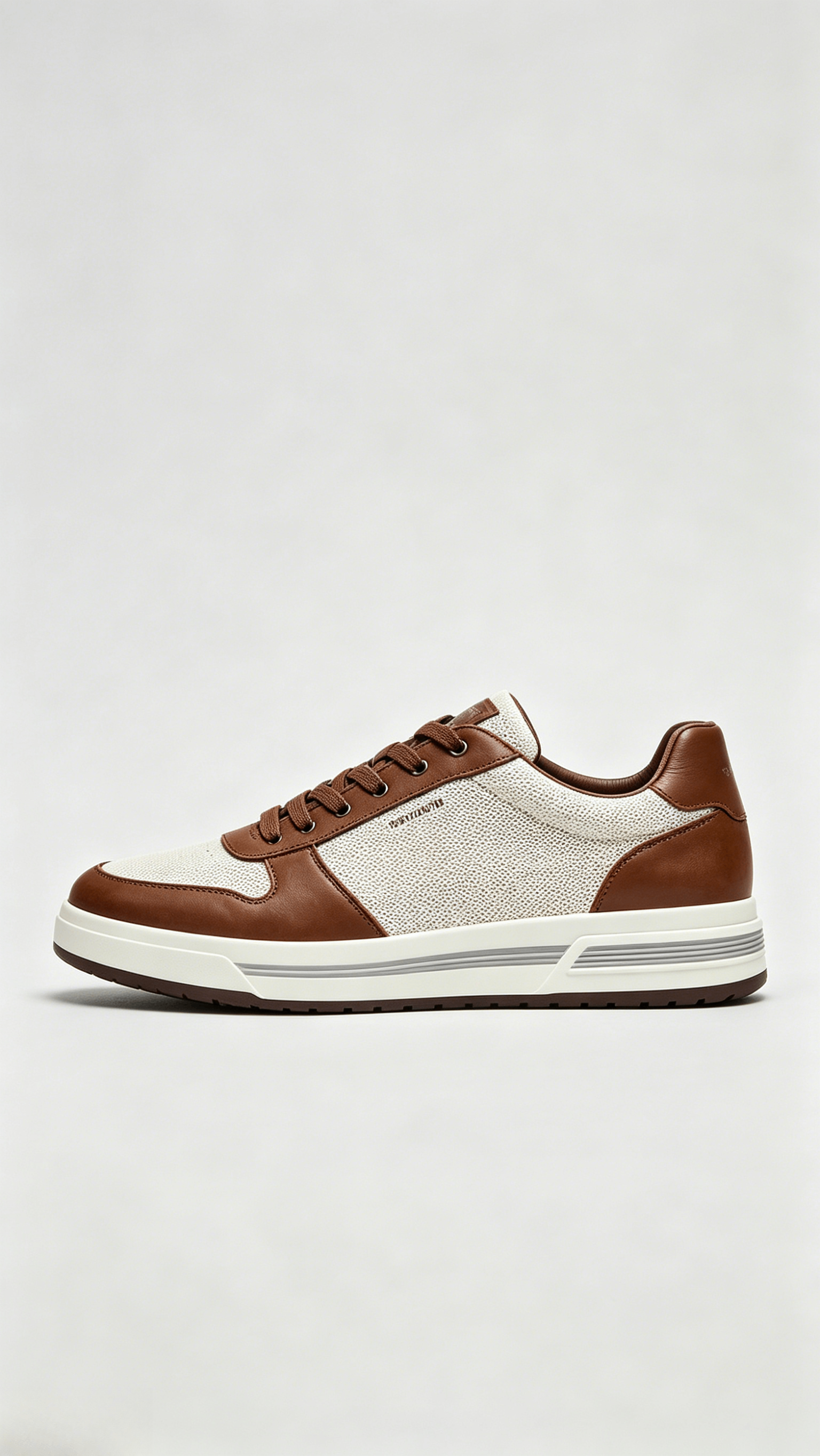 Two-Tone Brown and White Leather Sneakers - Image 2