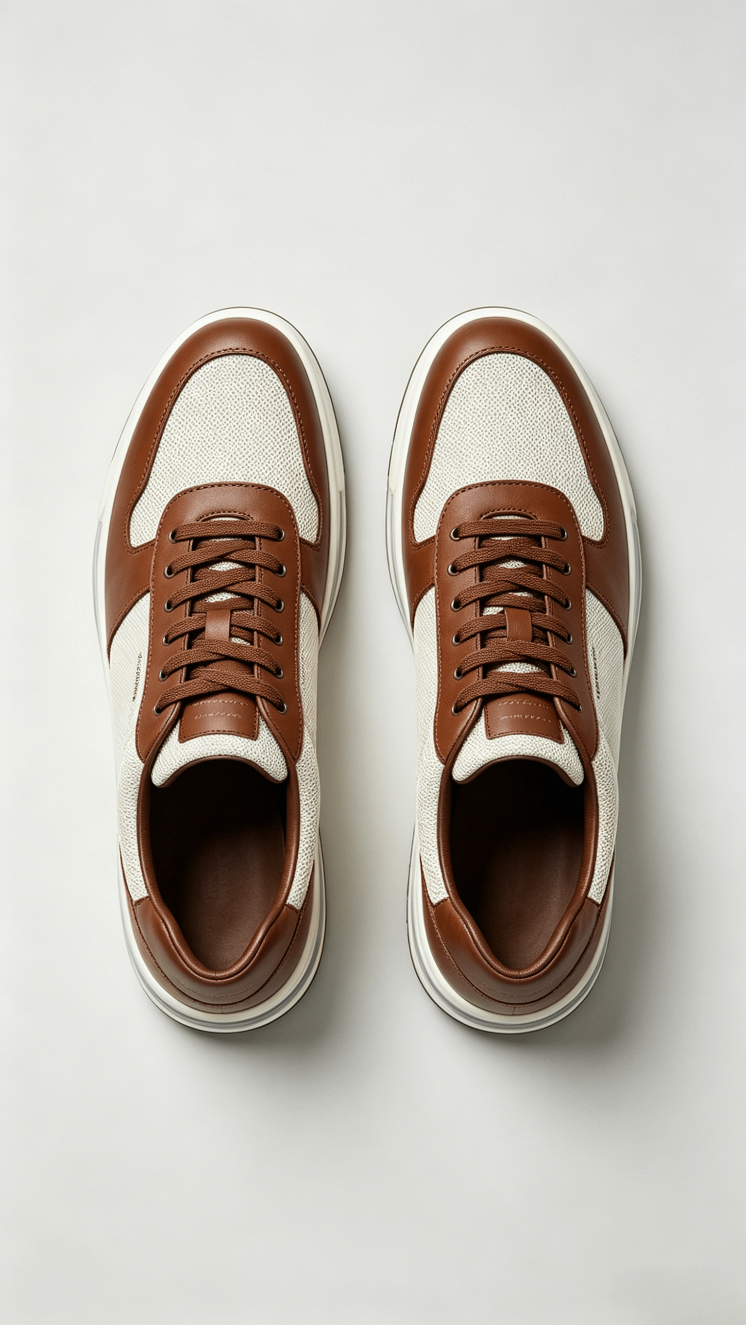 Two-Tone Brown and White Leather Sneakers - Image 3