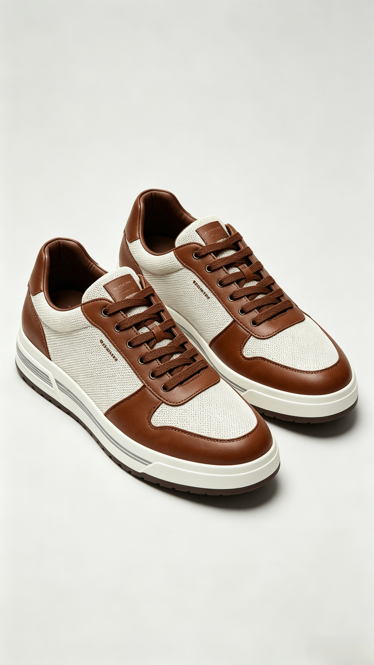 Two-Tone Brown and White Leather Sneakers - Image 4