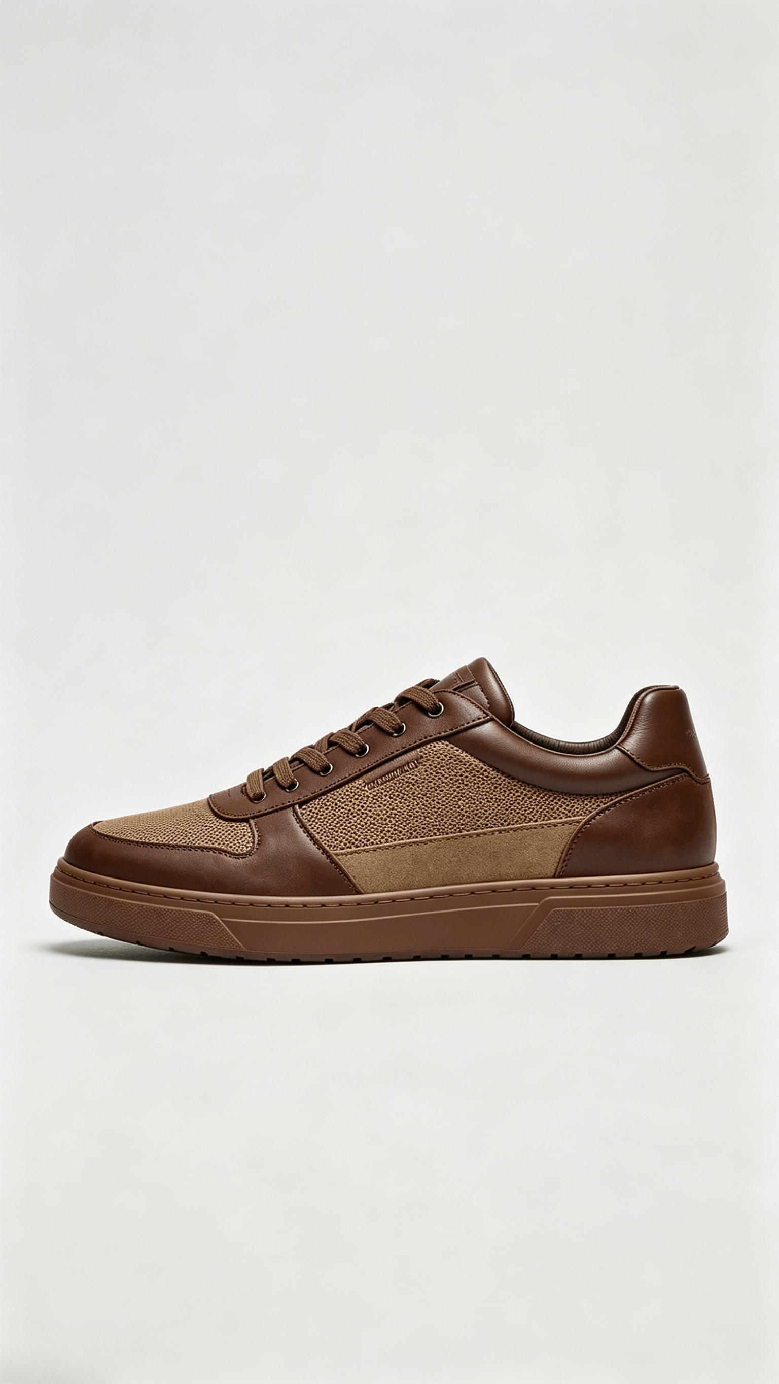 Monochromatic Brown Mixed Media Sneakers - Image 2