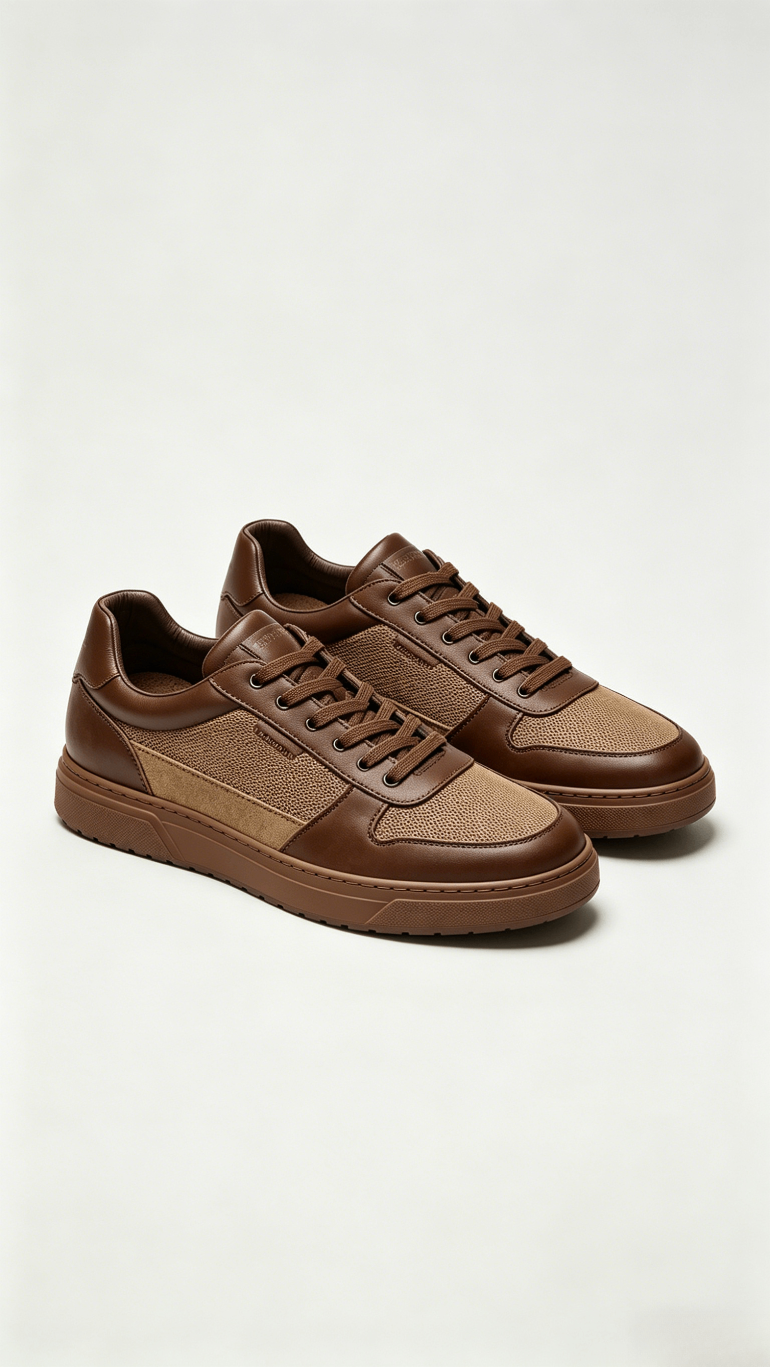 Monochromatic Brown Mixed Media Sneakers - Image 4
