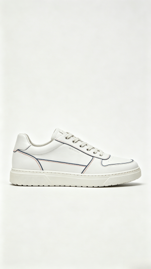 White Leather Sneakers with Colorful Stitching