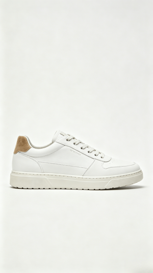 White Leather Sneakers with Beige Heel Accent