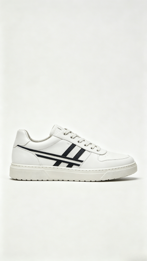 White Leather Sneakers with Navy Stripes