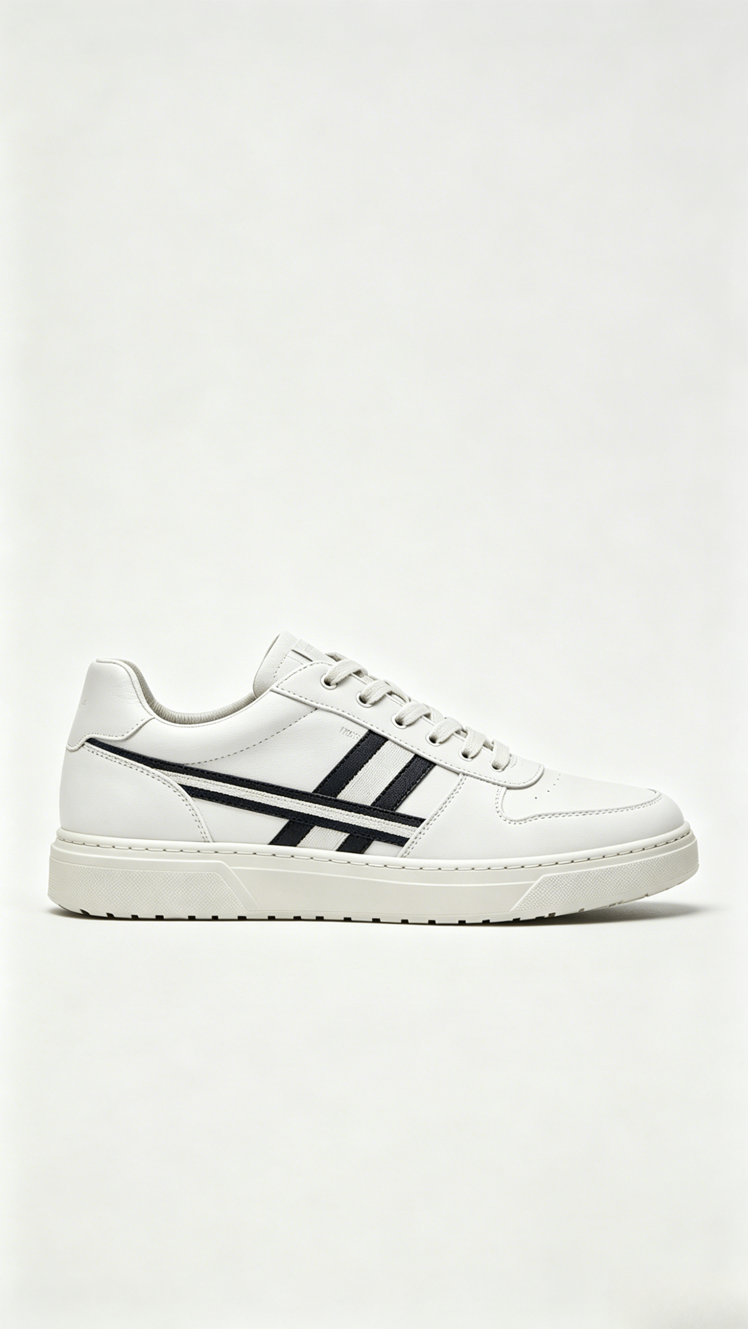 White Leather Sneakers with Navy Stripes