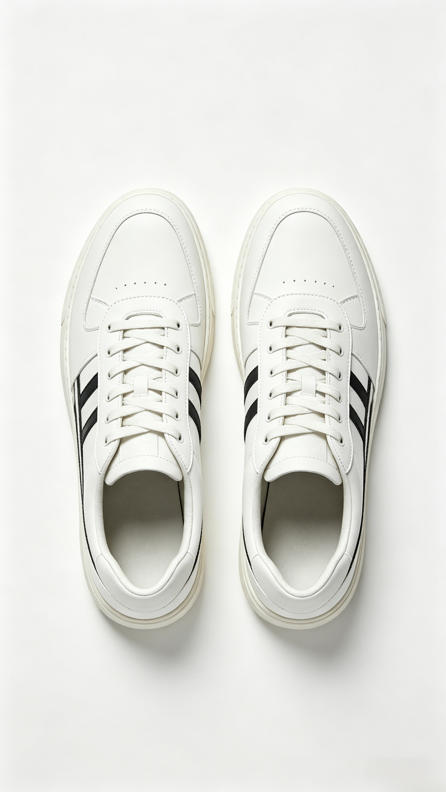 White Leather Sneakers with Navy Stripes - Image 3