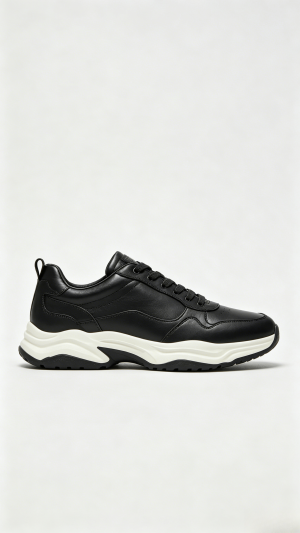 Black Chunky Leather Dad Sneakers