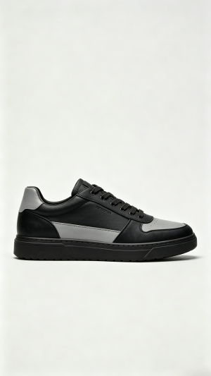 Black and Grey Two-Tone Leather Sneakers