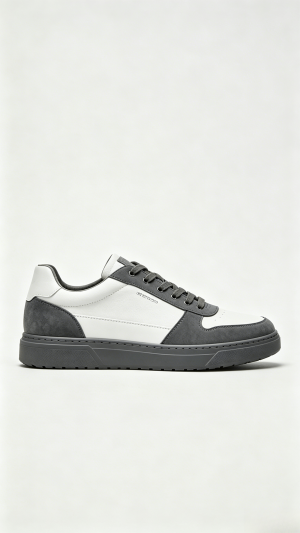 Grey and White Two-Tone Mixed Media Sneakers