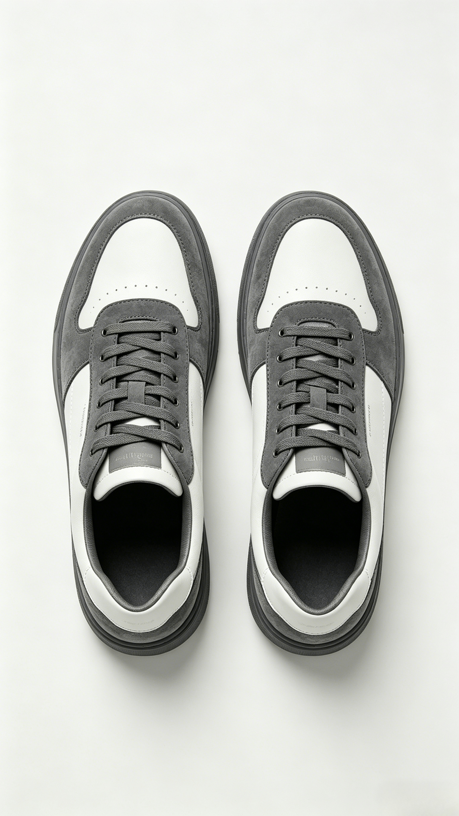 Grey and White Two-Tone Mixed Media Sneakers - Image 3