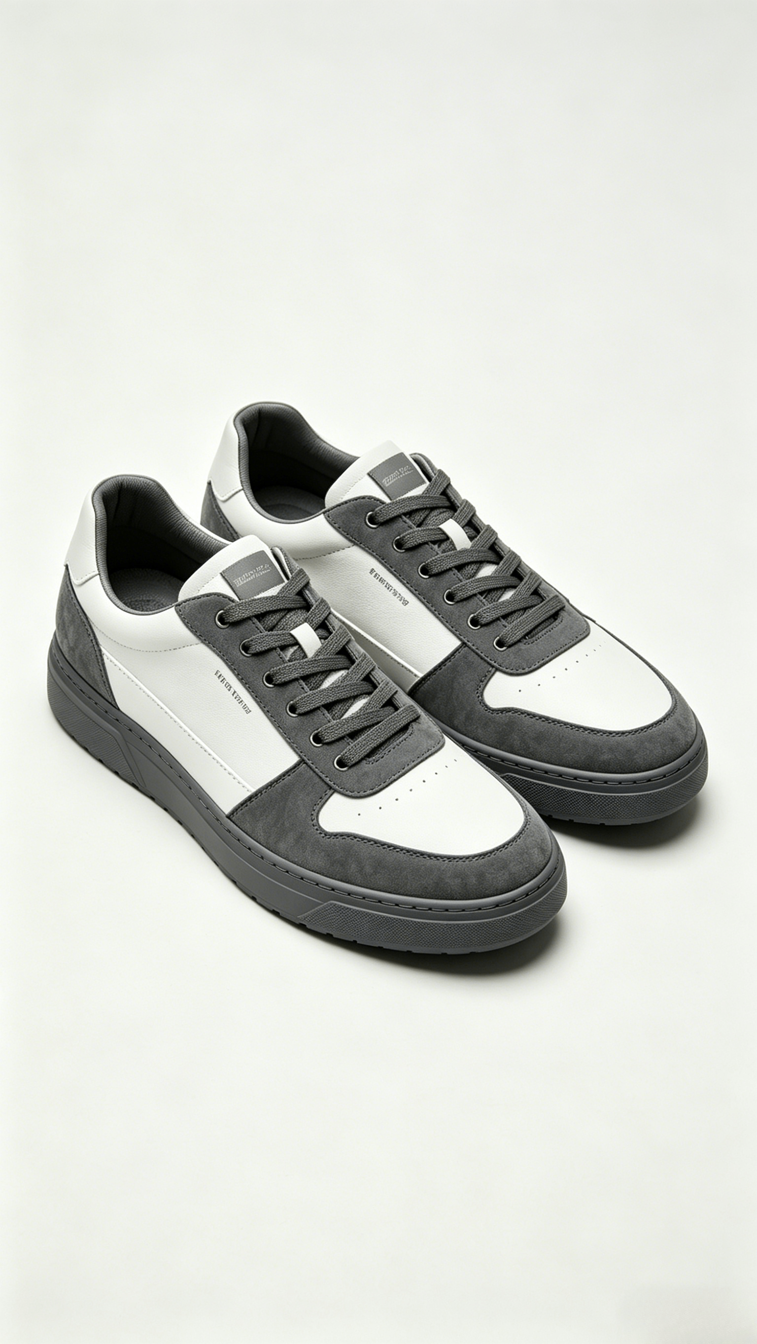 Grey and White Two-Tone Mixed Media Sneakers - Image 4