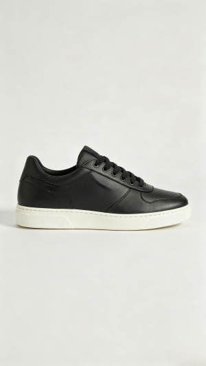 Black Leather Sneakers with White Sole