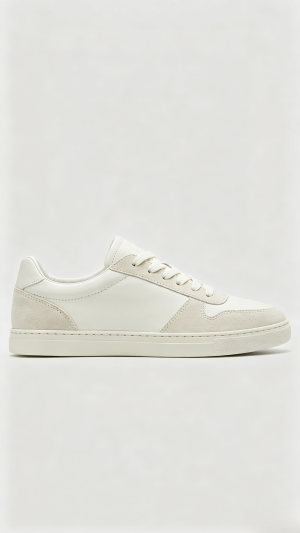 White and Beige Two-Tone Mixed Media Sneakers