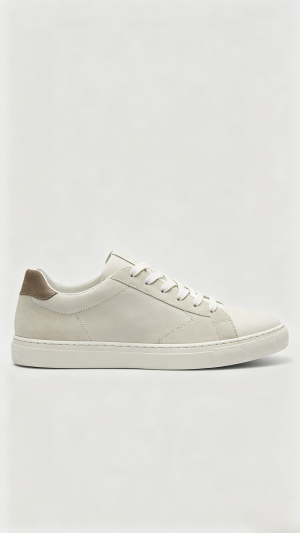 Light Beige Suede Low-Top Sneakers with Brown Heel