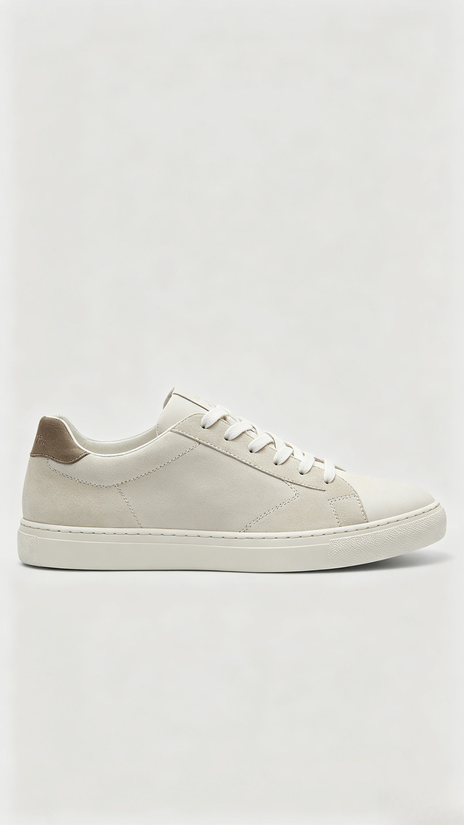 Light Beige Suede Low-Top Sneakers with Brown Heel
