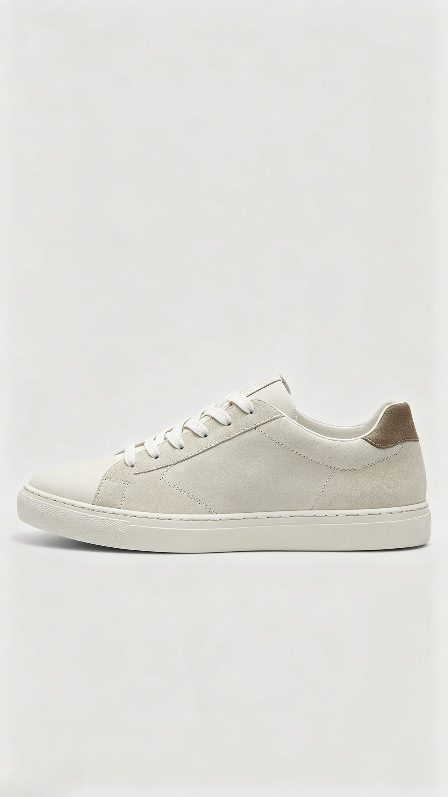 Light Beige Suede Low-Top Sneakers with Brown Heel - Image 2