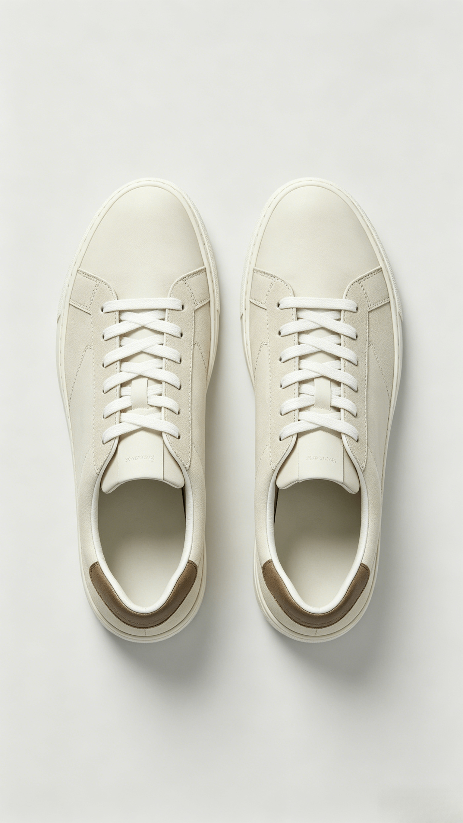 Light Beige Suede Low-Top Sneakers with Brown Heel - Image 3