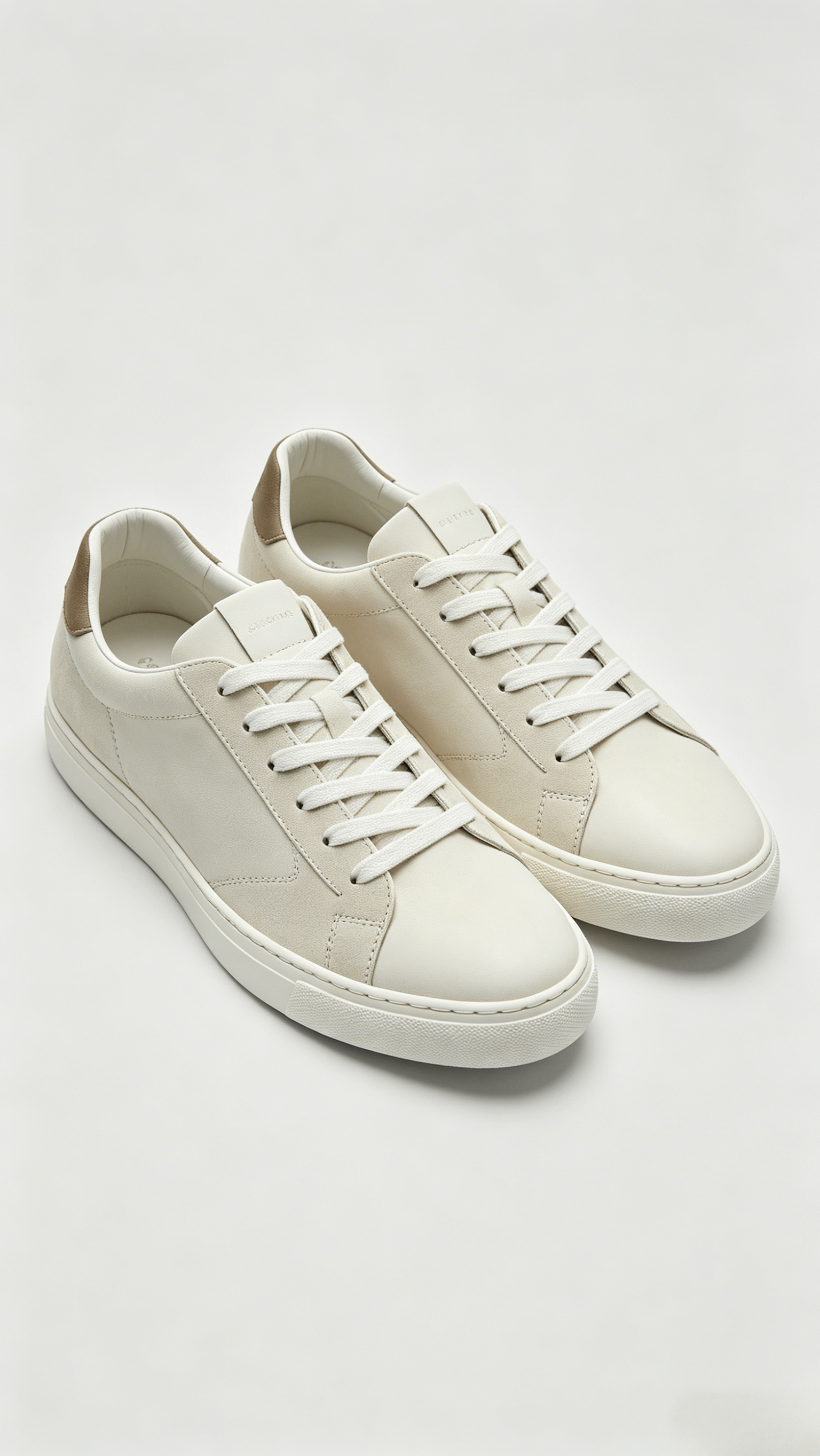 Light Beige Suede Low-Top Sneakers with Brown Heel - Image 4