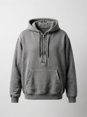Wash Effect Grey Half-Zip Hoodie