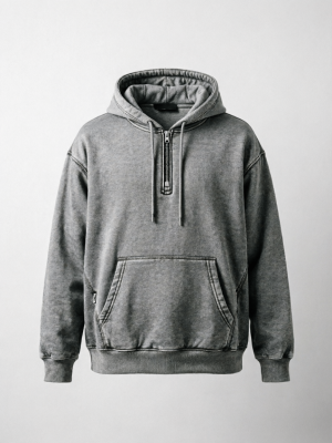 Washed Gray Half-Zip Hoodie