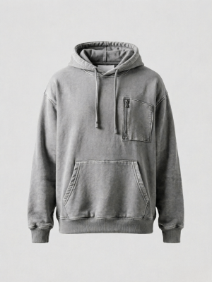 Washed Gray Zip-Pocket Hoodie