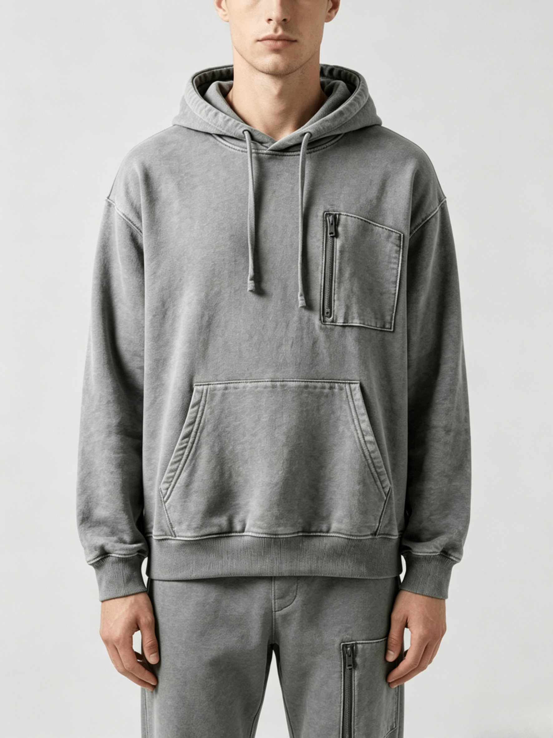 Washed Gray Zip-Pocket Hoodie - Image 3