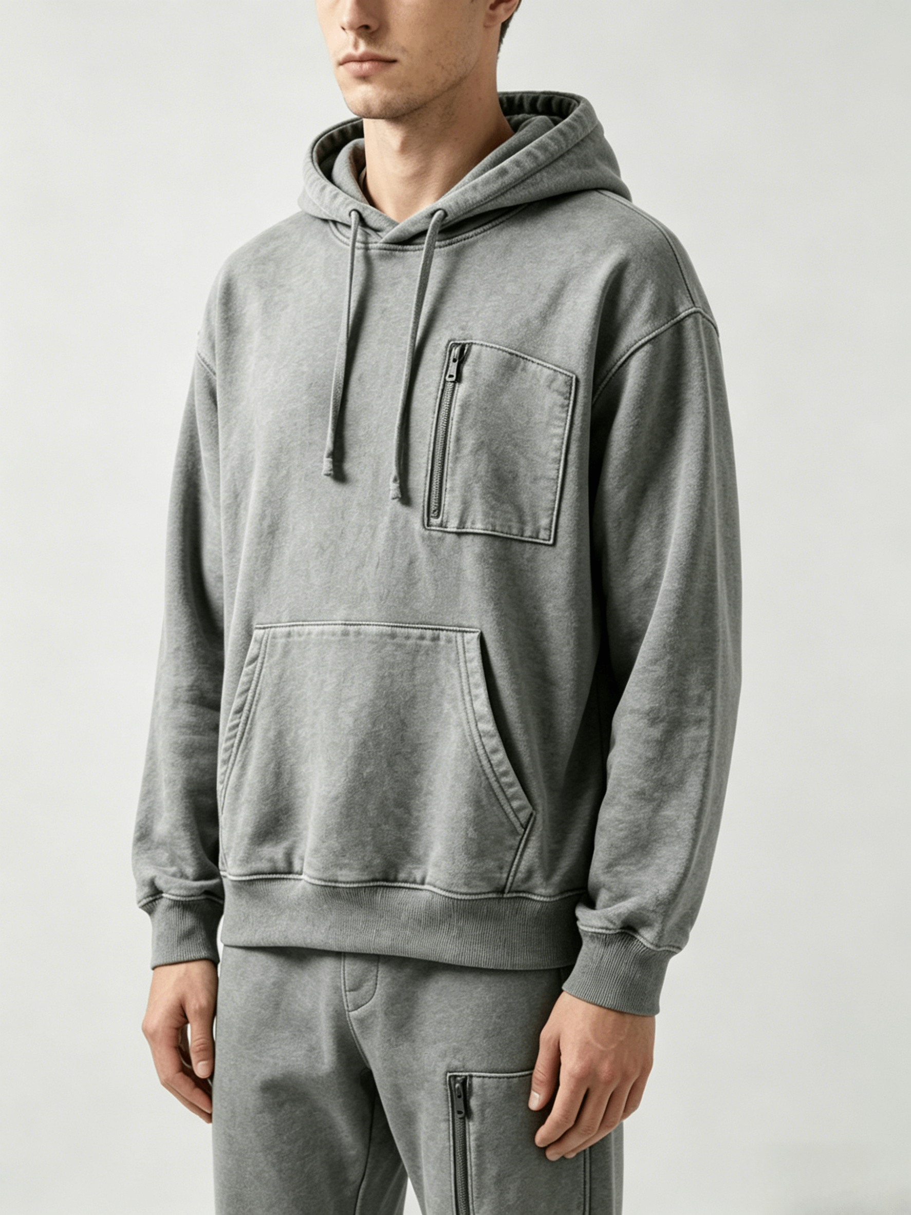 Washed Gray Zip-Pocket Hoodie - Image 4