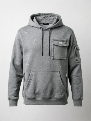 Multi-Pocket Tactical Gray Hoodie