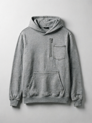Vertical Zip-Pocket Gray Hoodie