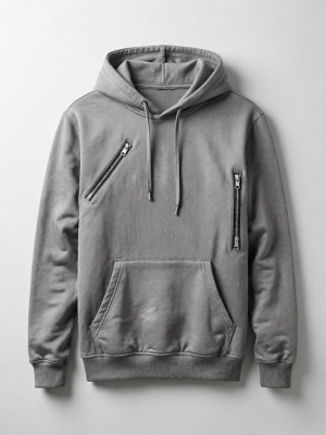Dual Diagonal Zip Washed Gray Hoodie