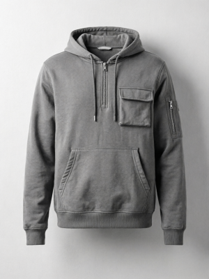 Half-Zip Cargo Pocket Gray Hoodie