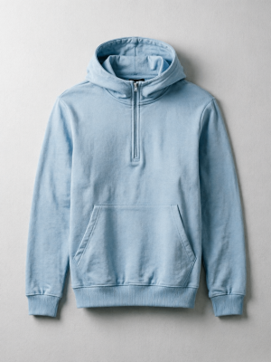 Light Blue Half-Zip Washed Hoodie