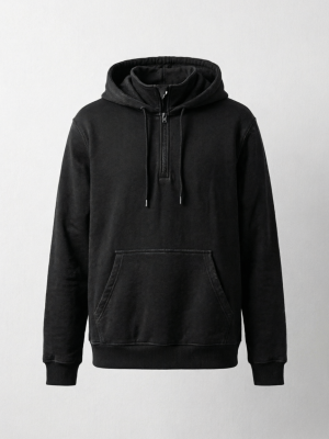 Wash Effect Half-Zip Pullover Hoodie