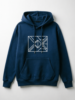 Navy Geometric Line Print Hoodie