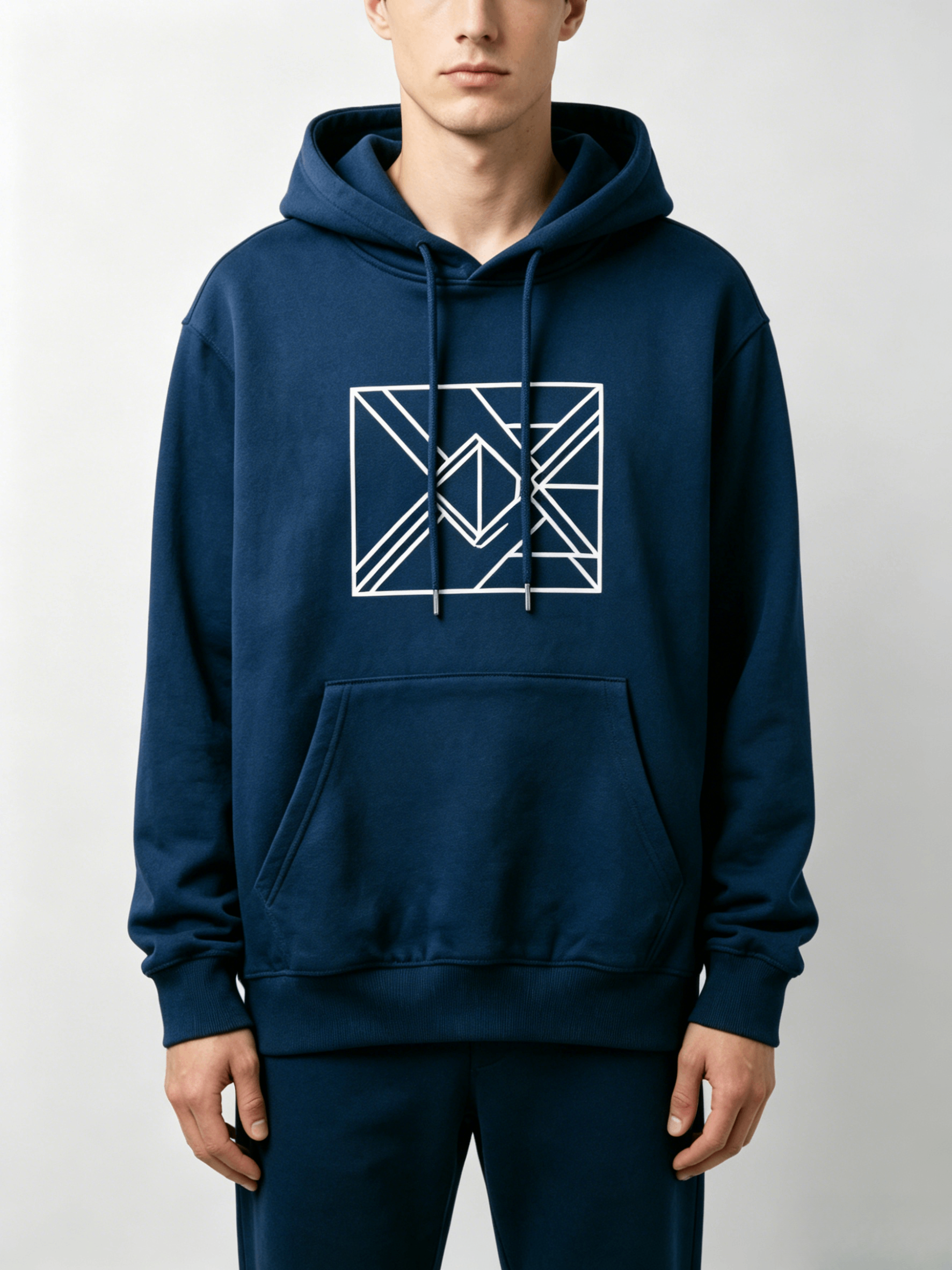 Navy Geometric Line Print Hoodie - Image 3
